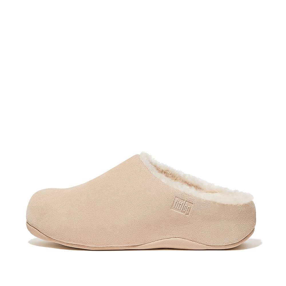 Women\'s Fitflop SHUV Shearling-Lined Suede Clogs Cream | Ireland-42189