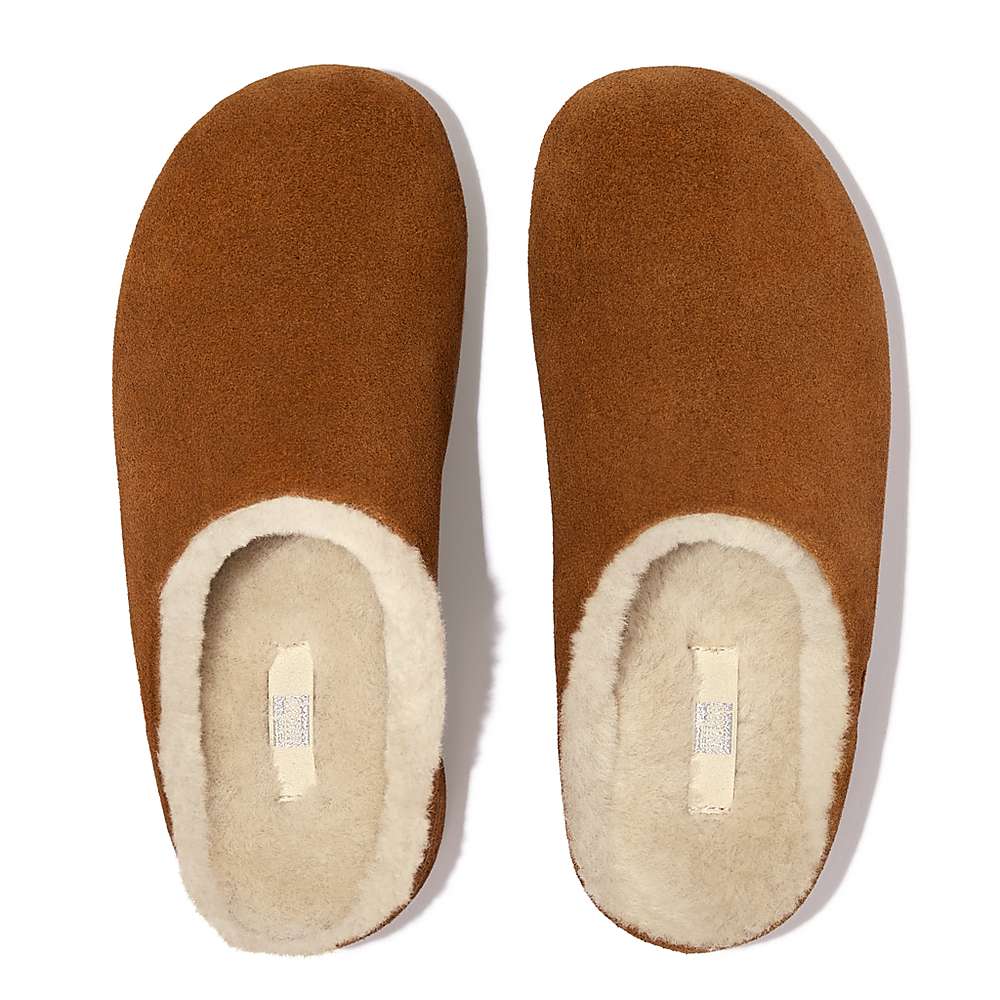 Women's Fitflop SHUV Shearling-Lined Suede Clogs Light Brown | Ireland-53219