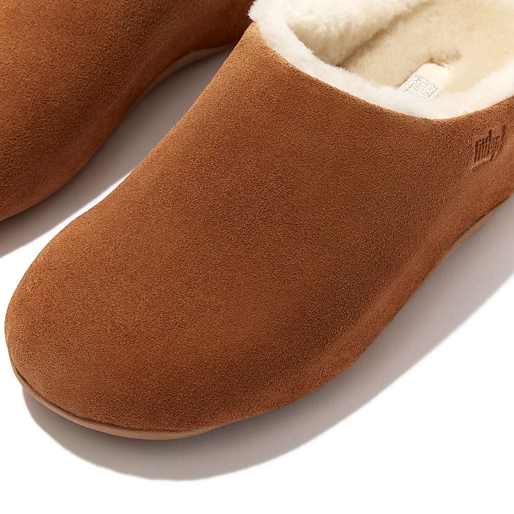 Women's Fitflop SHUV Shearling-Lined Suede Clogs Light Brown | Ireland-53219