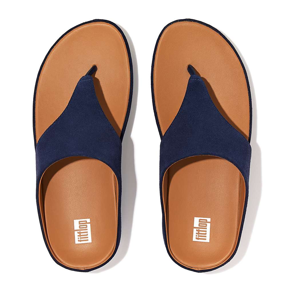 Women's Fitflop SHUV Suede Toe-Post Sandals Navy | Ireland-56197