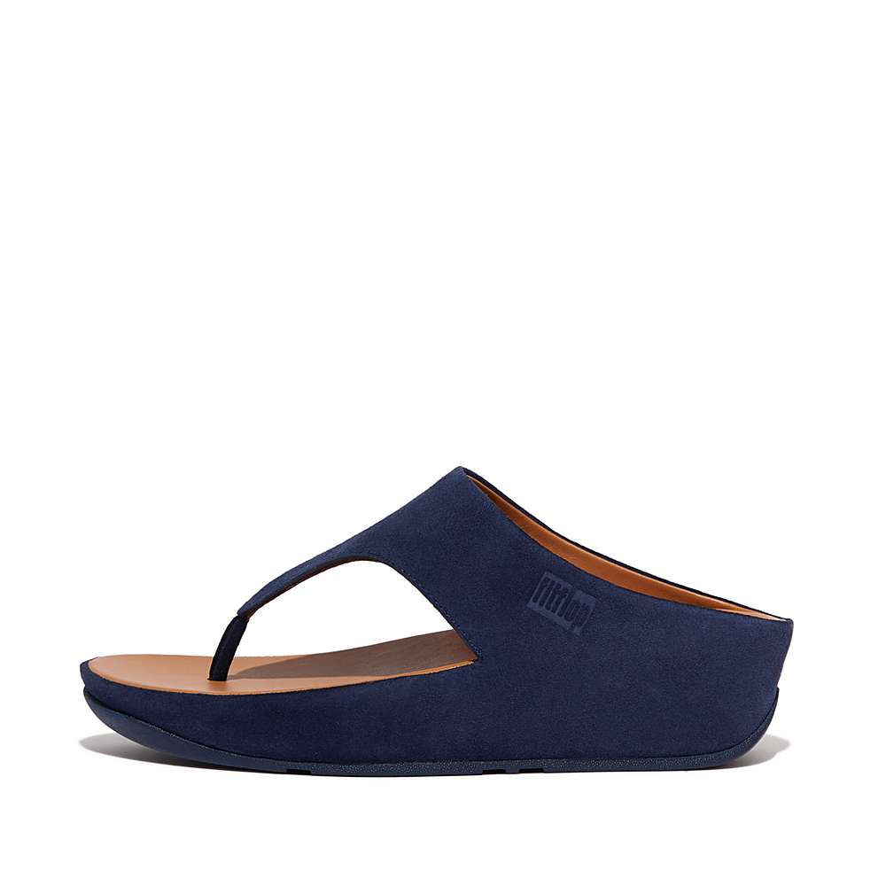 Women\'s Fitflop SHUV Suede Toe-Post Sandals Navy | Ireland-56197