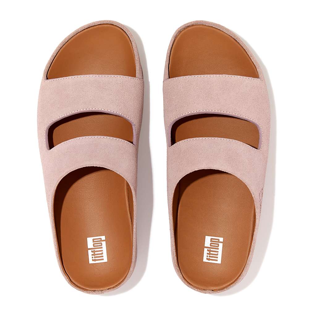 Women's Fitflop SHUV Two-Bar Suede Slides Sandals Pink | Ireland-04539