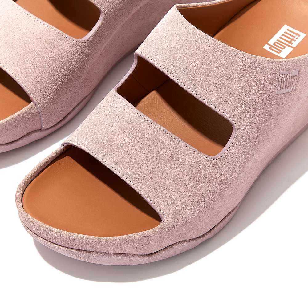 Women's Fitflop SHUV Two-Bar Suede Slides Sandals Pink | Ireland-04539