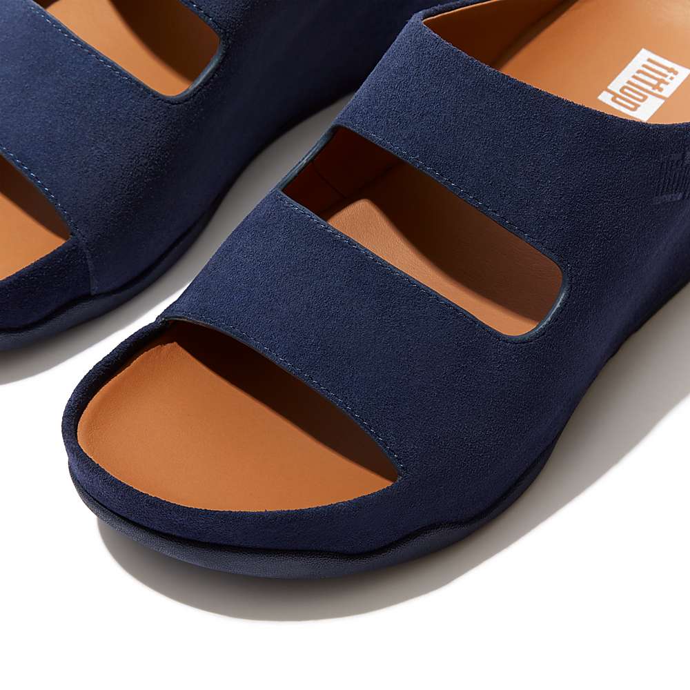 Women's Fitflop SHUV Two-Bar Suede Slides Sandals Navy | Ireland-74961