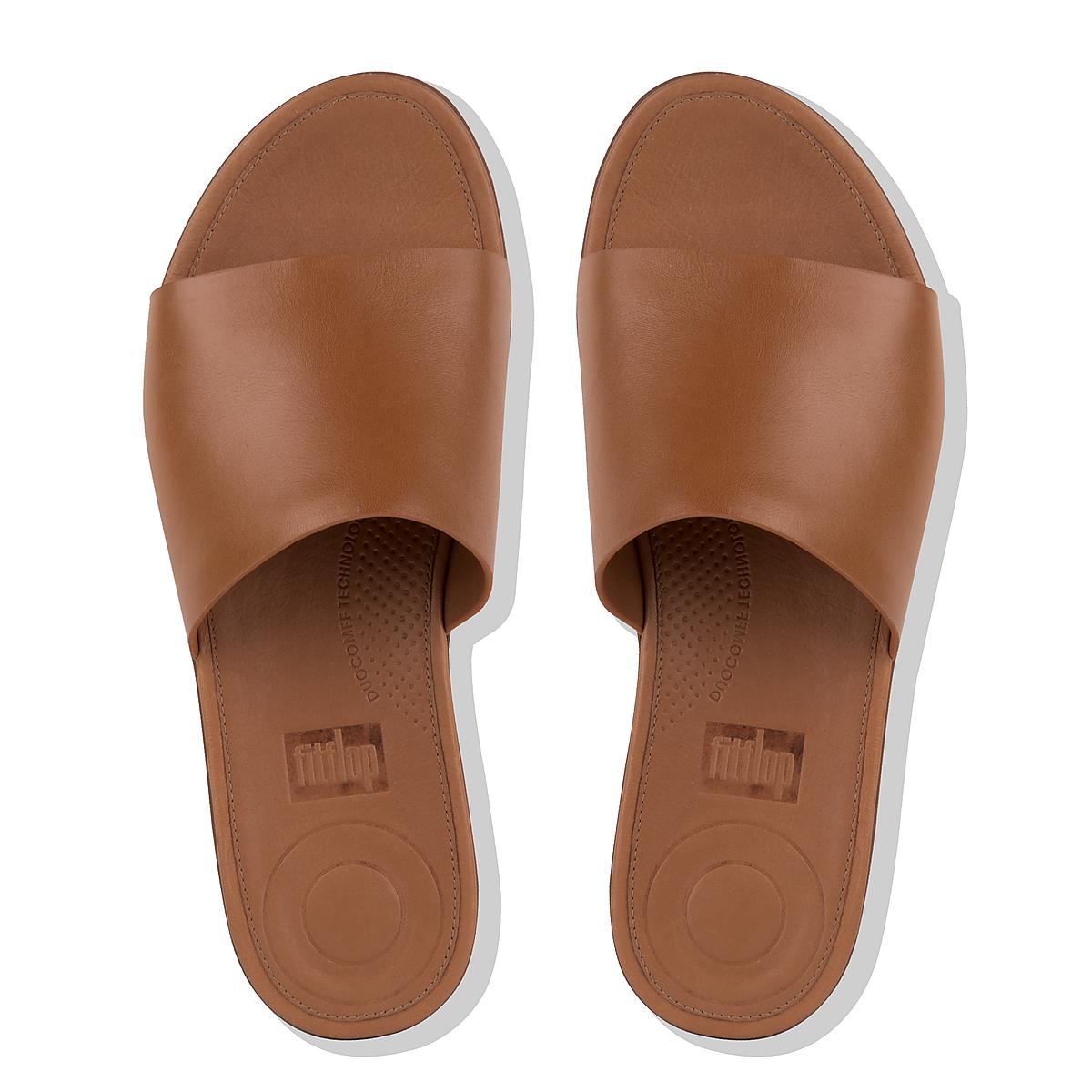 Women's Fitflop SOLA Leather Slides Sandals Brown | Ireland-32981