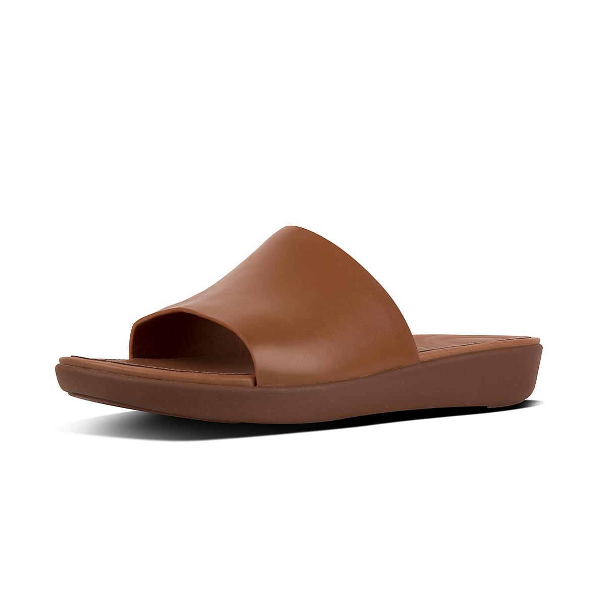 Women's Fitflop SOLA Leather Slides Sandals Brown | Ireland-32981