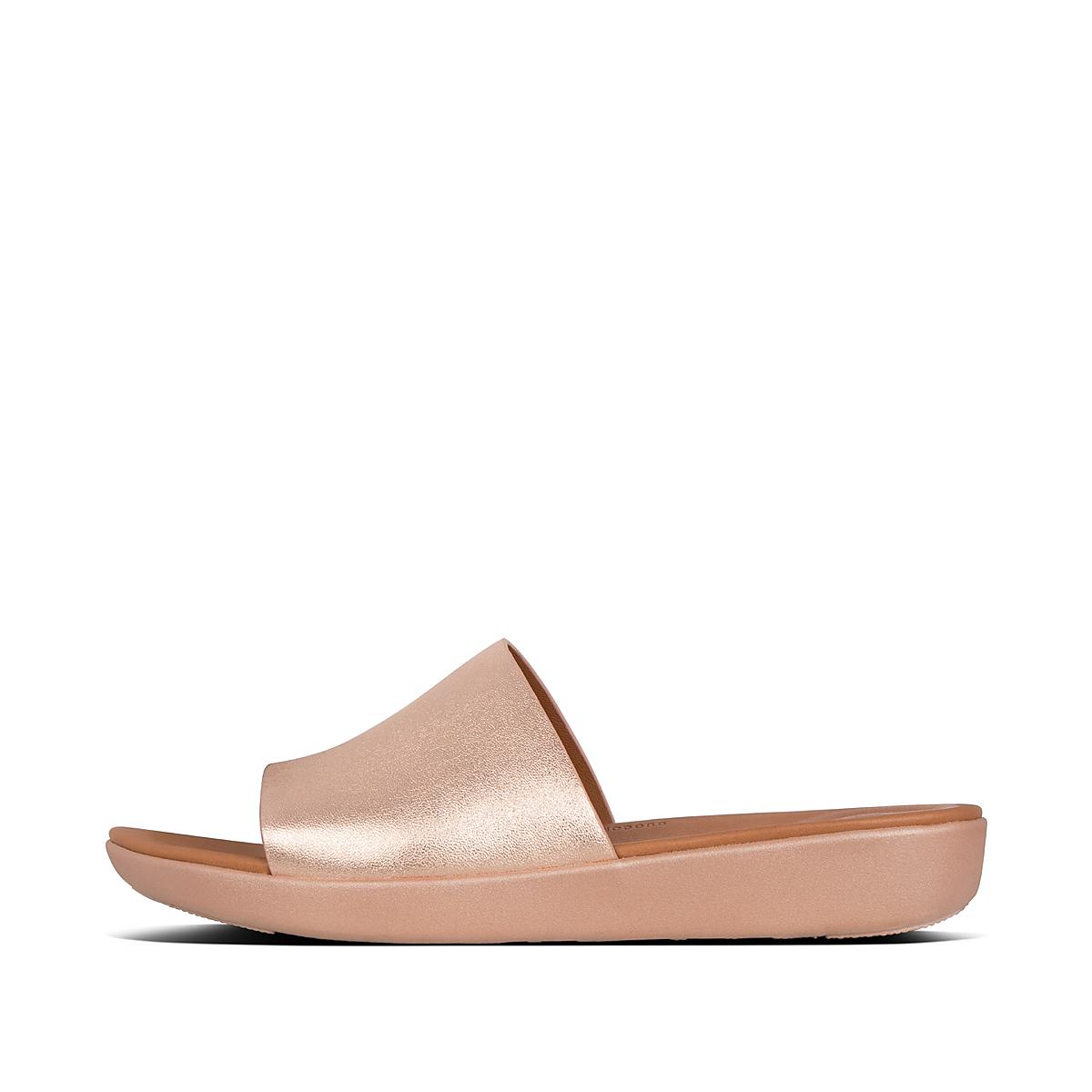 Women\'s Fitflop SOLA Leather Slides Sandals Rose Gold | Ireland-64783