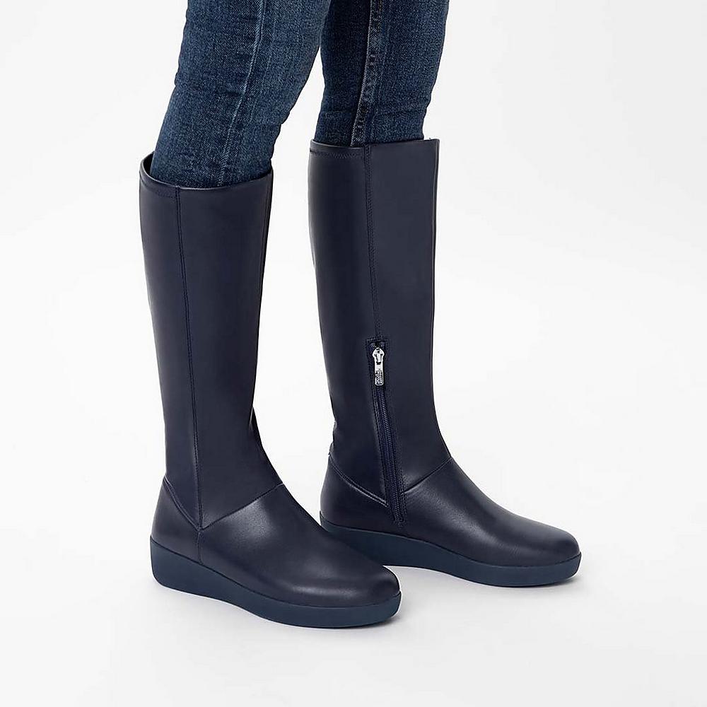 Women's Fitflop SUMI Stretch Knee High Boots Navy | Ireland-37652