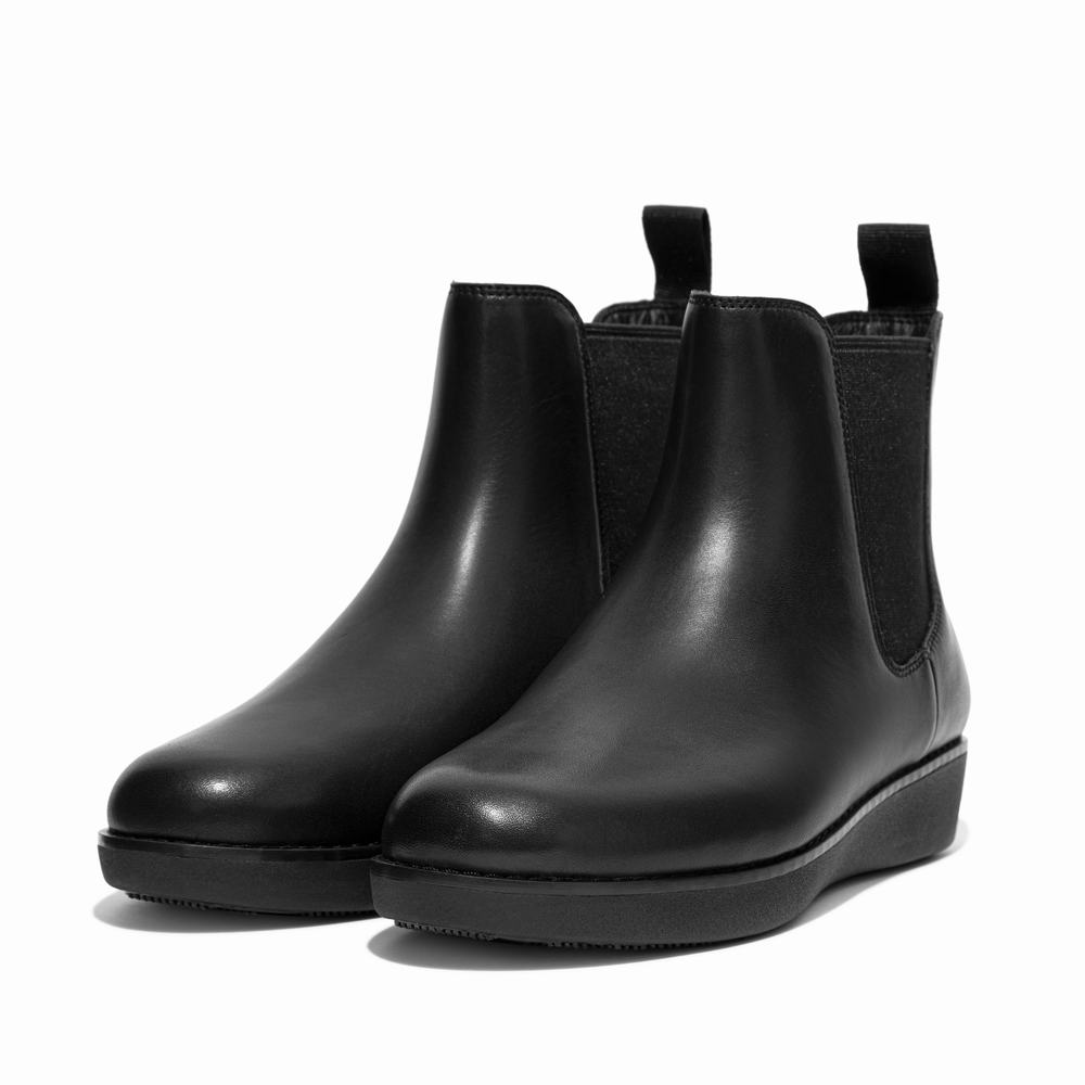 Women's Fitflop SUMI Waterproof Leather Chelsea Boots Black | Ireland-67490