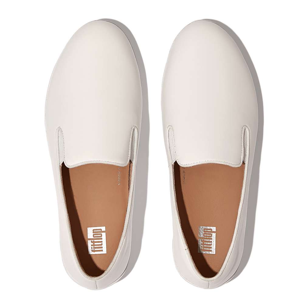 Women's Fitflop SUPERSKATE Leather Loafers White | Ireland-83456