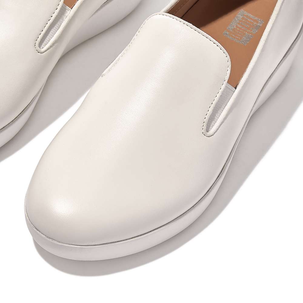 Women's Fitflop SUPERSKATE Leather Loafers White | Ireland-83456