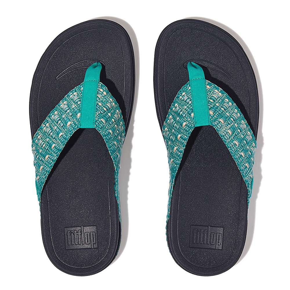 Women's Fitflop SURFA Geo-Webbing Toe-Post Sandals Blue | Ireland-74952