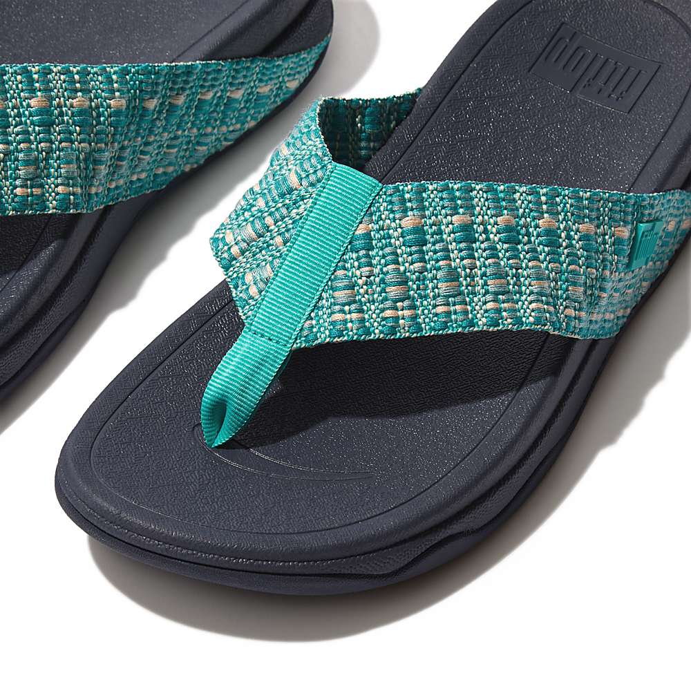 Women's Fitflop SURFA Geo-Webbing Toe-Post Sandals Blue | Ireland-74952