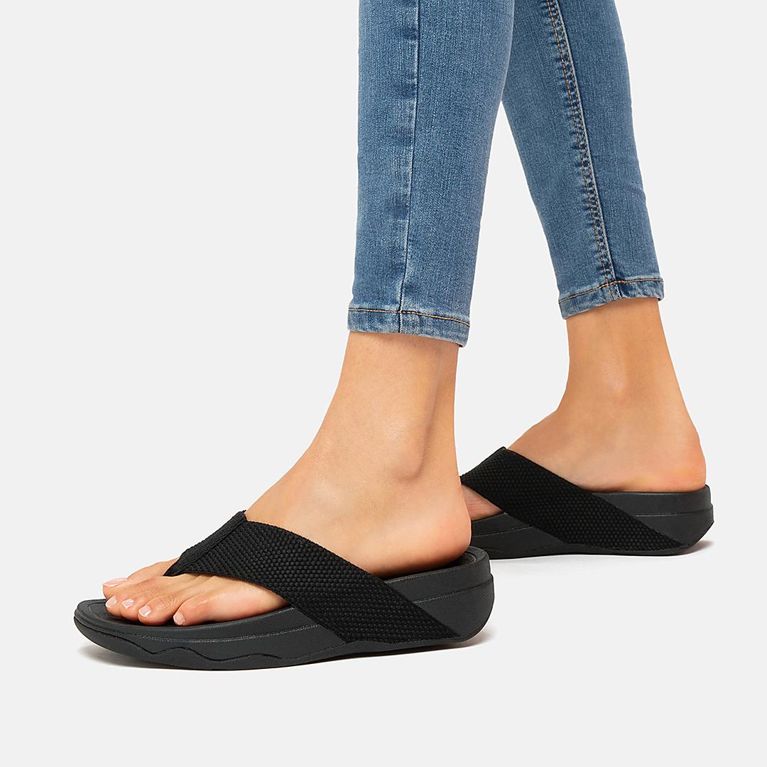 Women's Fitflop SURFA Toe-Post Sandals Black | Ireland-07362