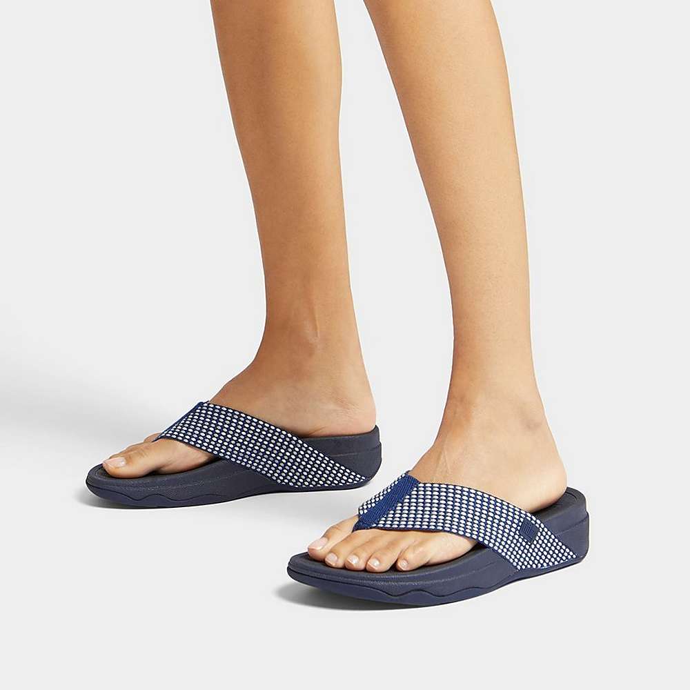 Women's Fitflop SURFA Webbing Toe-Post Sandals Navy | Ireland-28430