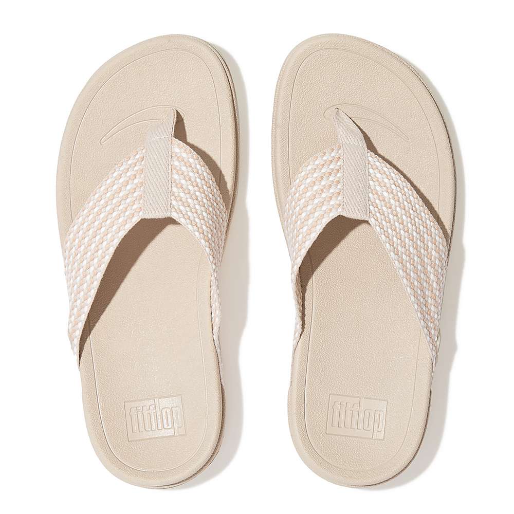 Women's Fitflop SURFA Webbing Toe-Post Sandals Grey Beige | Ireland-72146