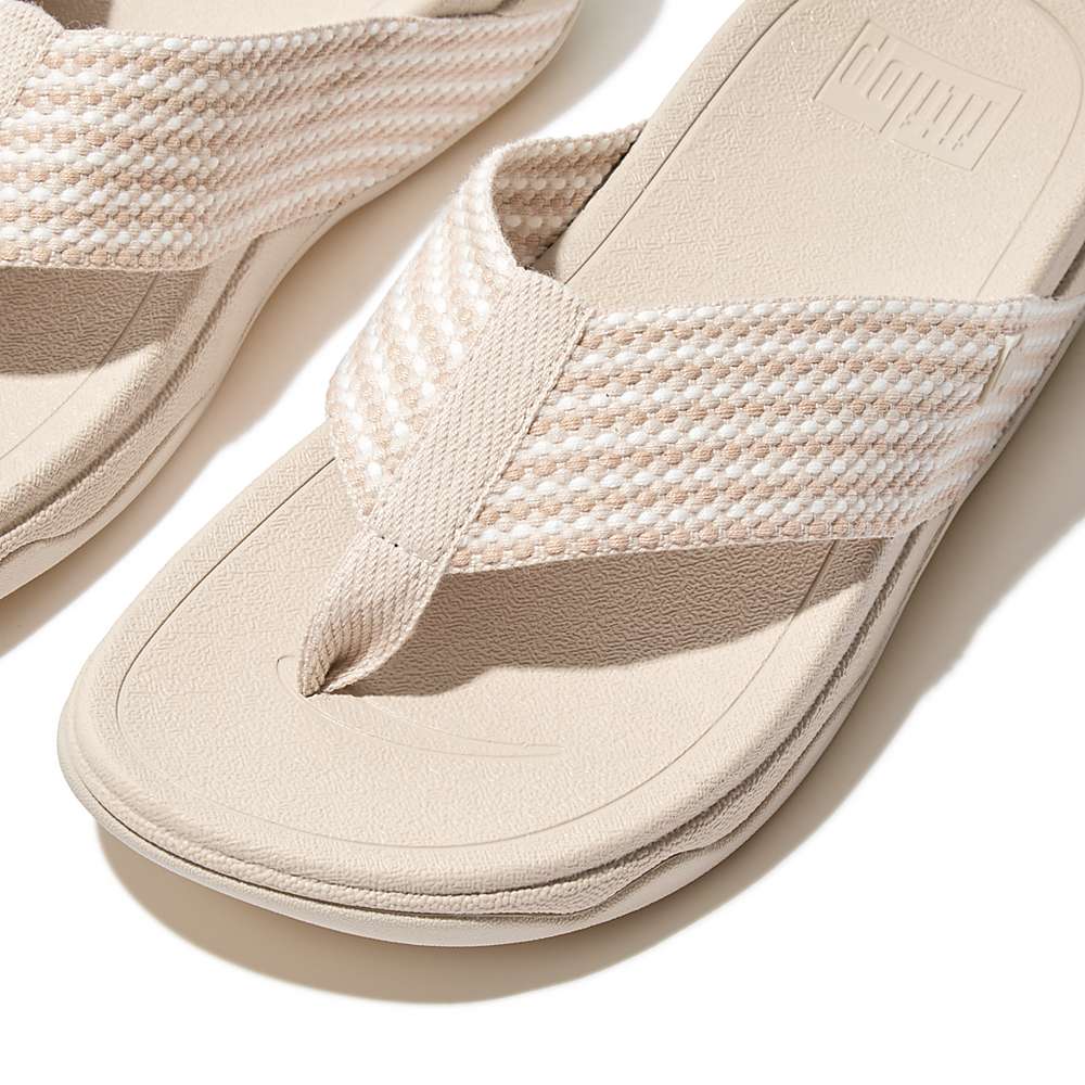 Women's Fitflop SURFA Webbing Toe-Post Sandals Grey Beige | Ireland-72146