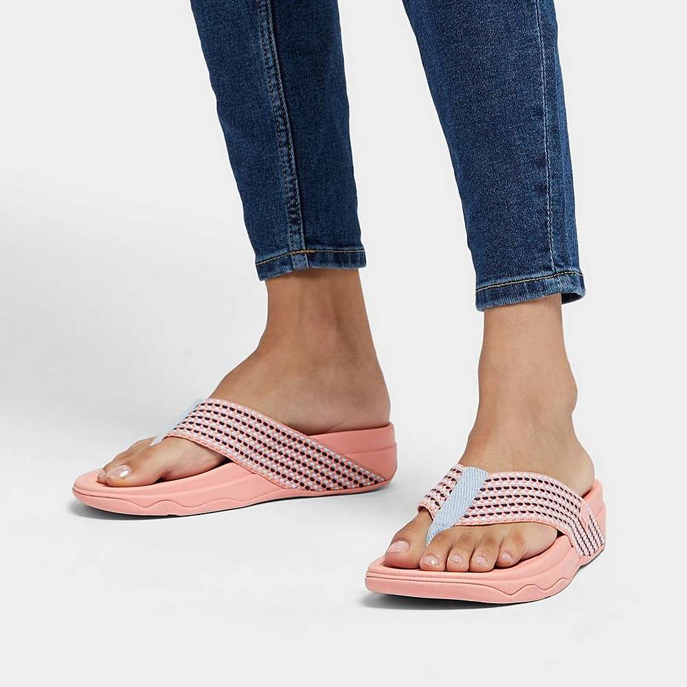 Women's Fitflop SURFA Webbing Toe-Post Sandals Pink | Ireland-85793