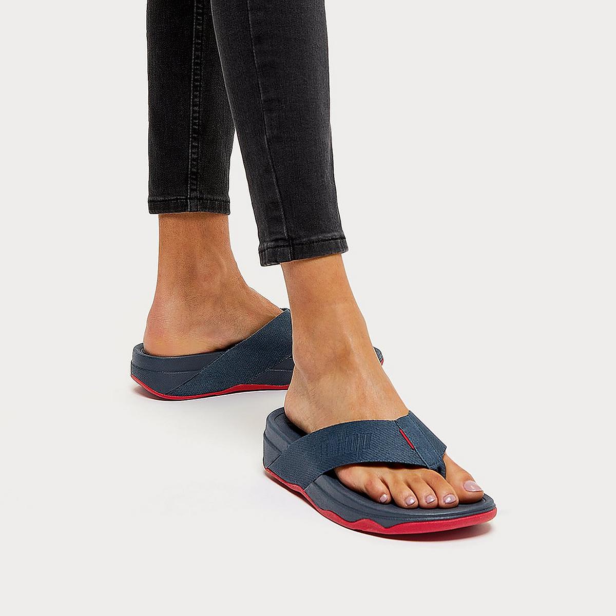 Women's Fitflop SURFA Woven-Logo Toe-Post Sandals Navy | Ireland-39082