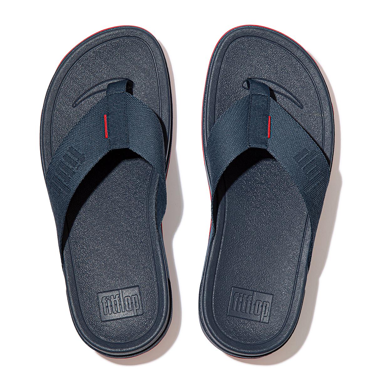 Women's Fitflop SURFA Woven-Logo Toe-Post Sandals Navy | Ireland-39082