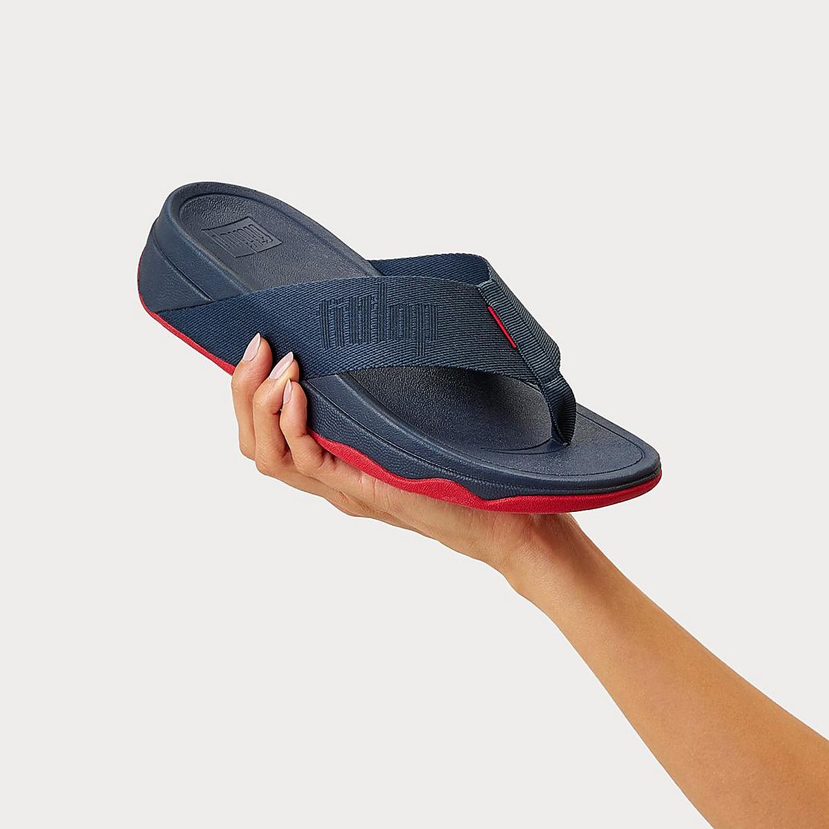 Women's Fitflop SURFA Woven-Logo Toe-Post Sandals Navy | Ireland-39082