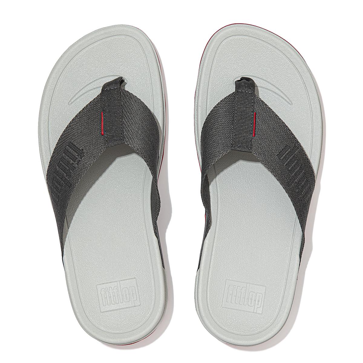 Women's Fitflop SURFA Woven-Logo Toe-Post Sandals Grey | Ireland-60384