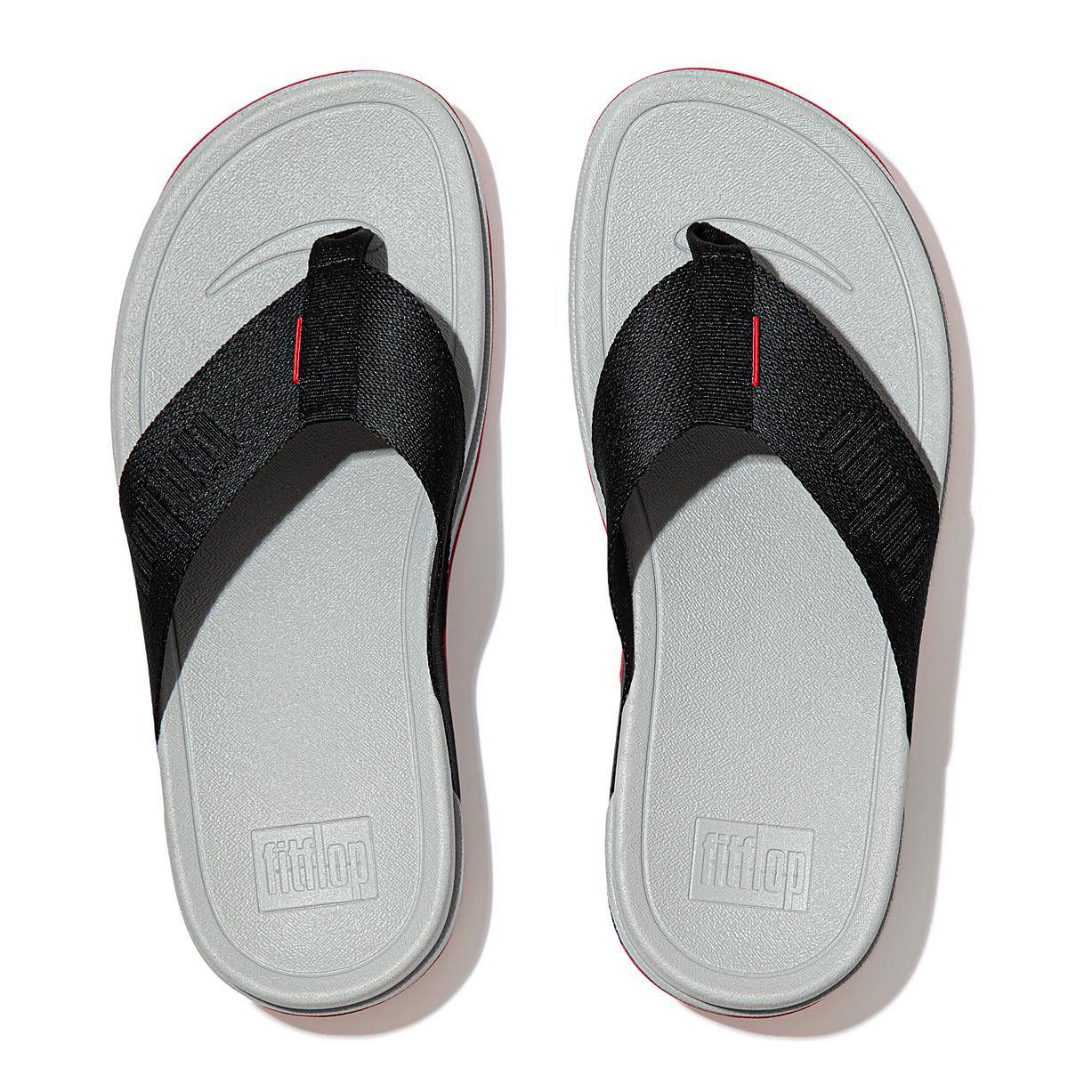 Women's Fitflop SURFA Woven-Logo Toe-Post Sandals Black | Ireland-96145