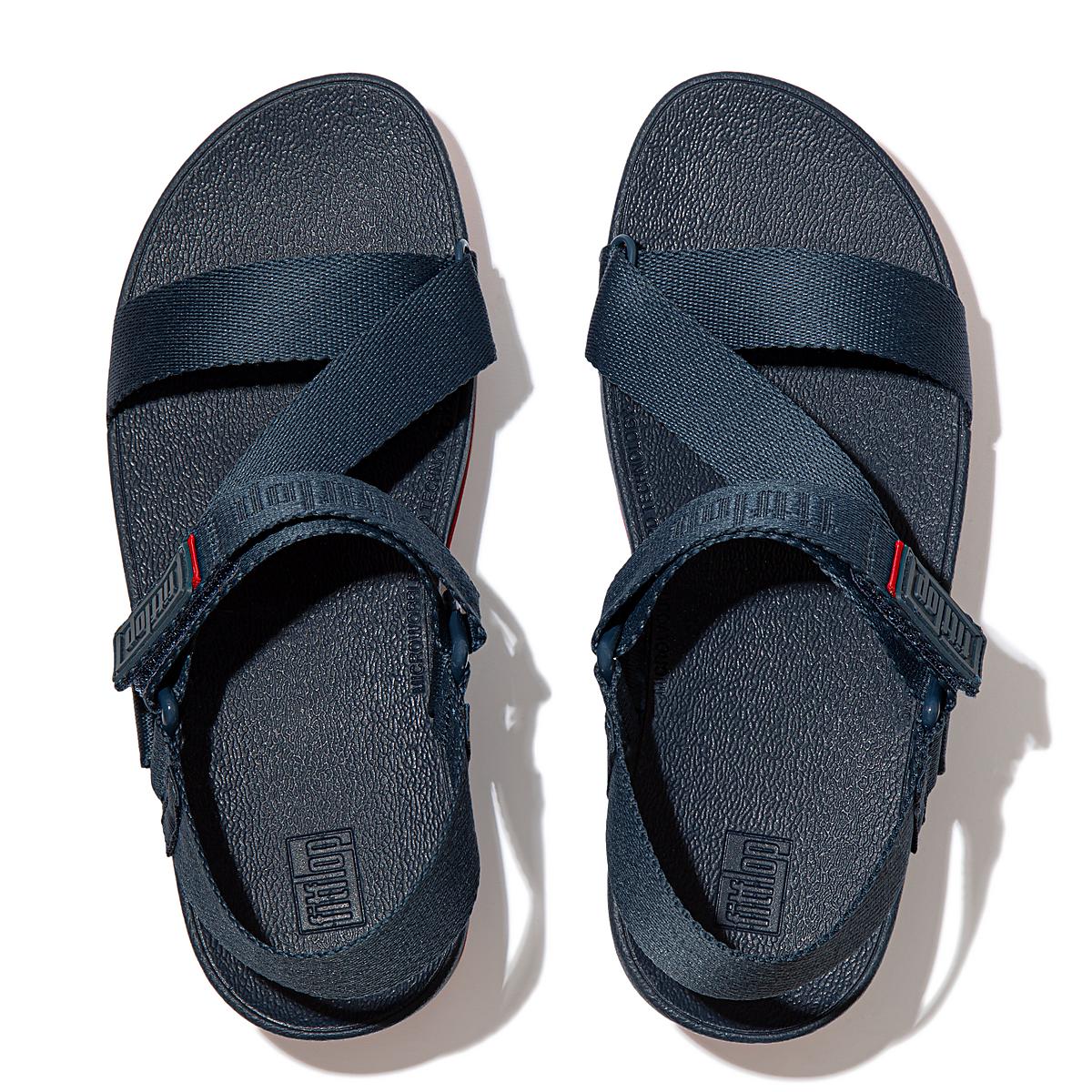 Women's Fitflop SURFA Woven-Logo Z-Strap Sandals Navy | Ireland-03845