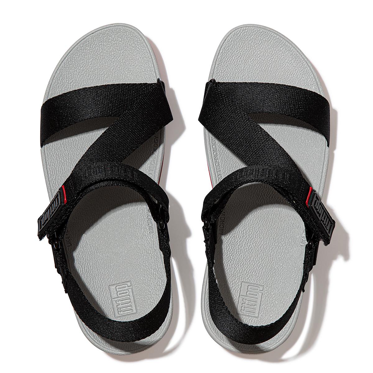 Women's Fitflop SURFA Woven-Logo Z-Strap Sandals Black | Ireland-38970