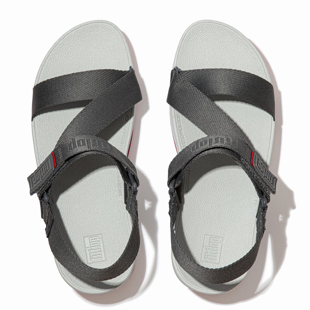 Women's Fitflop SURFA Woven-Logo Z-Strap Sandals Grey | Ireland-60215