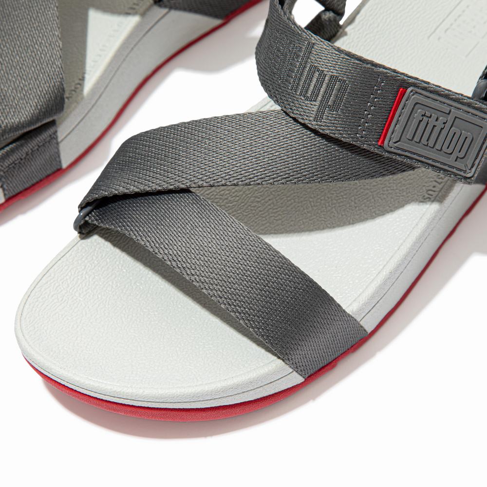 Women's Fitflop SURFA Woven-Logo Z-Strap Sandals Grey | Ireland-60215