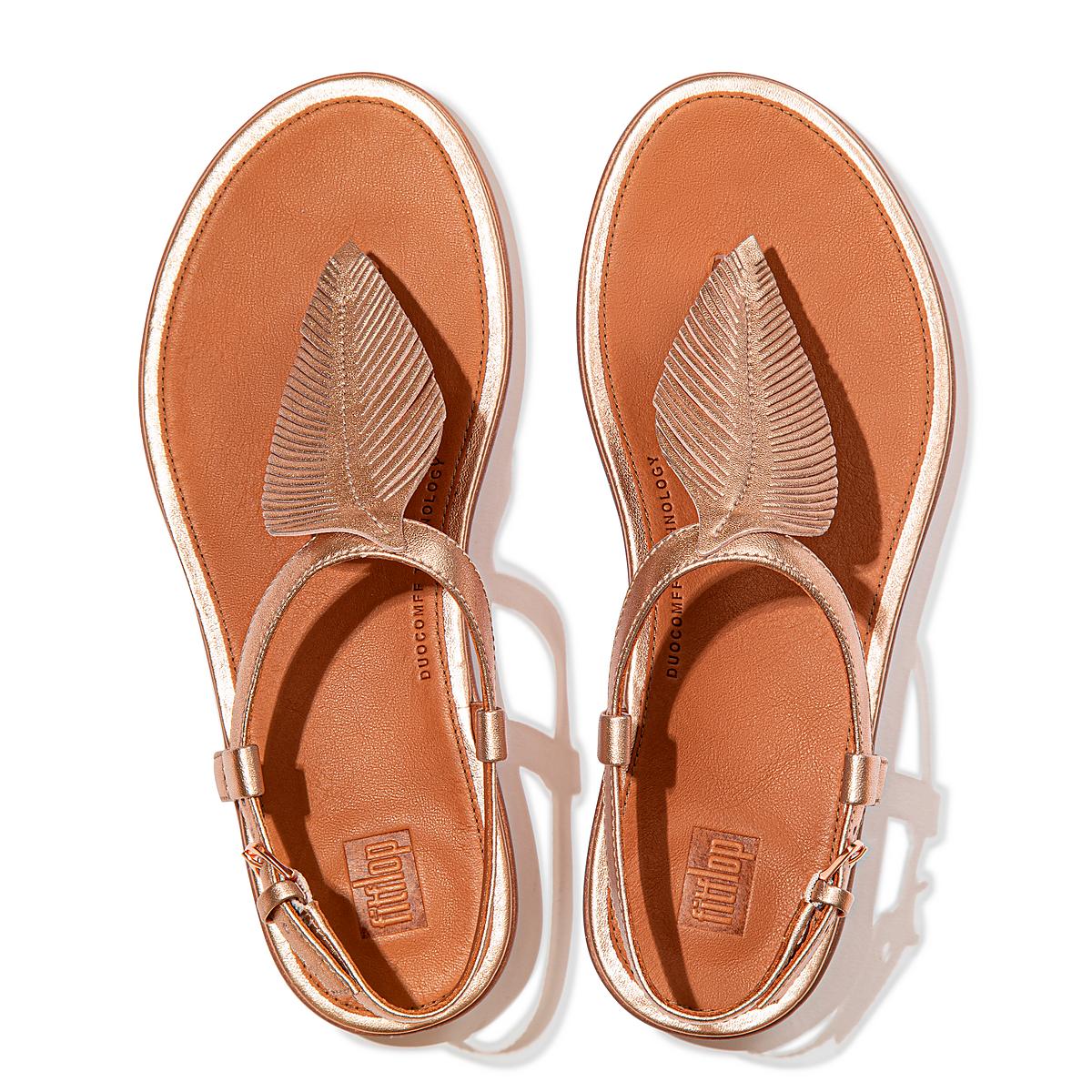 Women's Fitflop TIA Feather Metallic Leather Back-Strap Sandals Rose Gold | Ireland-32091