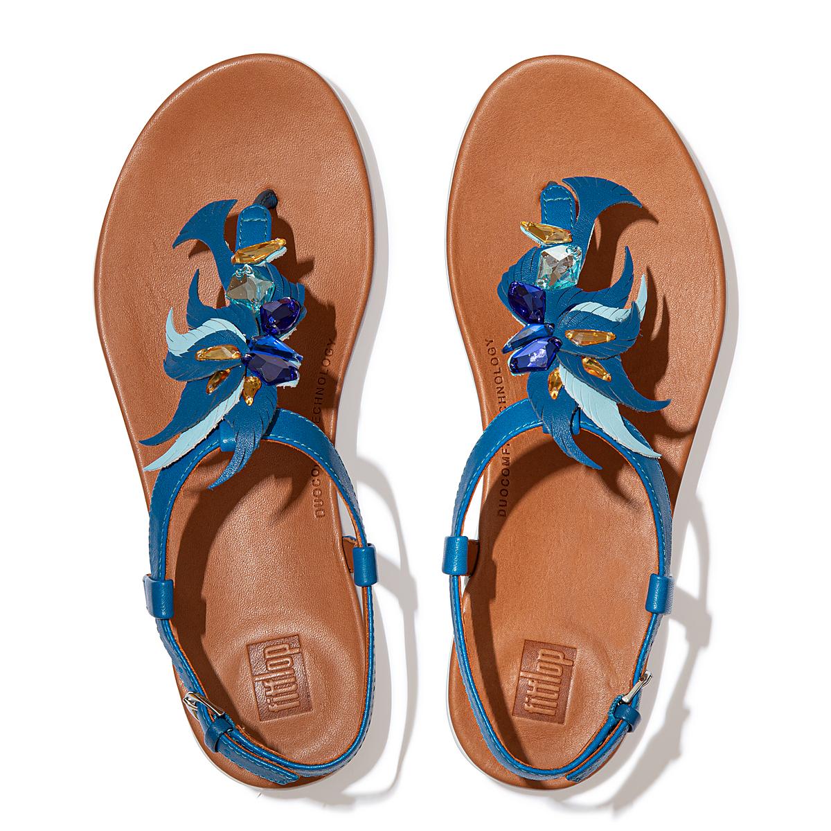 Women's Fitflop TIA Jewel Feather Leather Back-Strap Sandals Blue | Ireland-18236