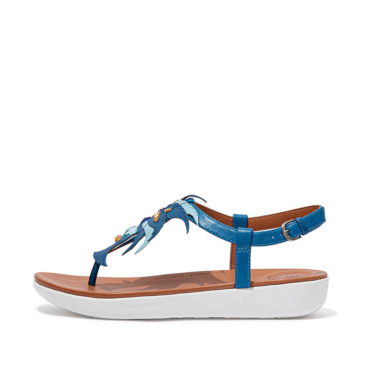 Women\'s Fitflop TIA Jewel Feather Leather Back-Strap Sandals Blue | Ireland-18236