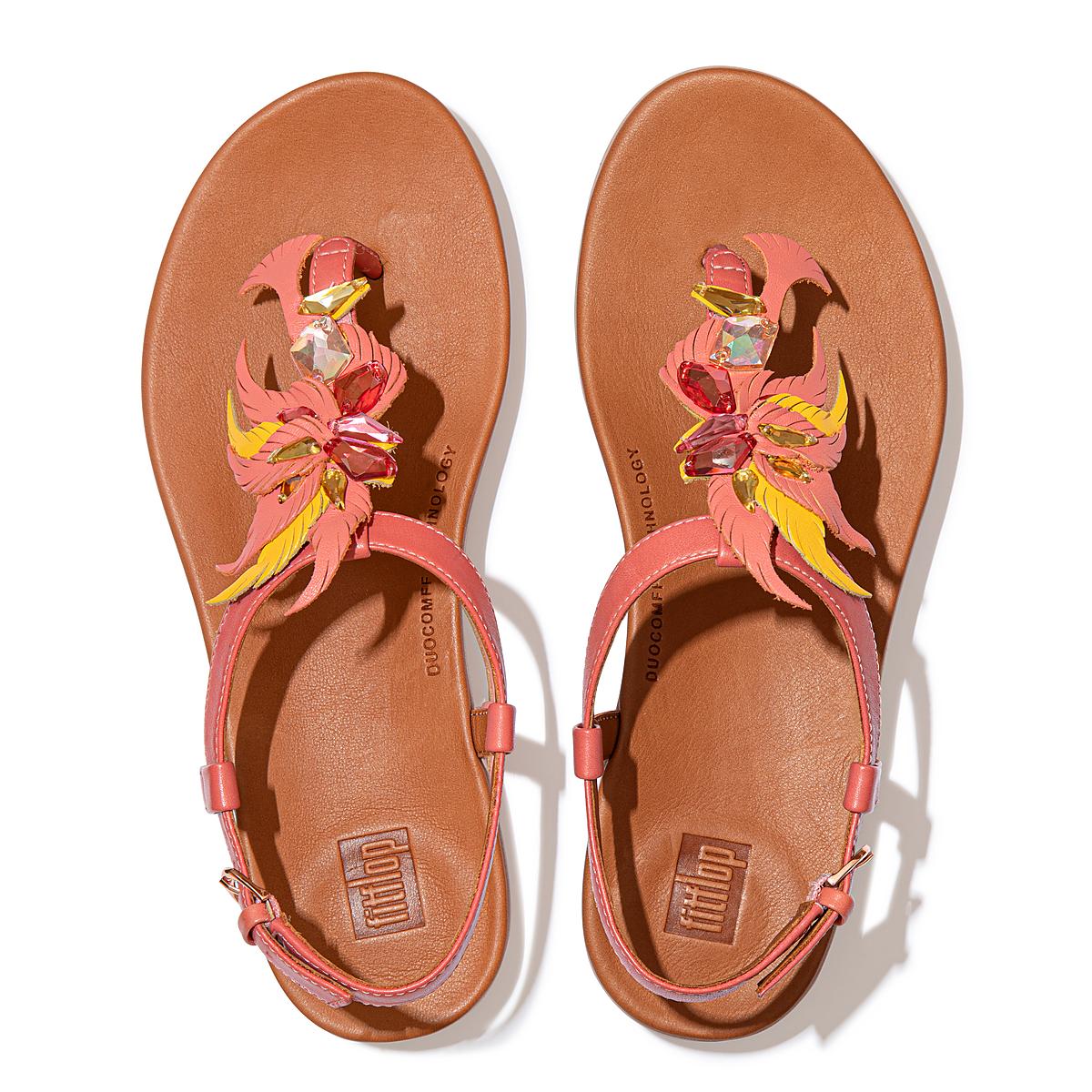 Women's Fitflop TIA Jewel Feather Leather Back-Strap Sandals Pink | Ireland-95478