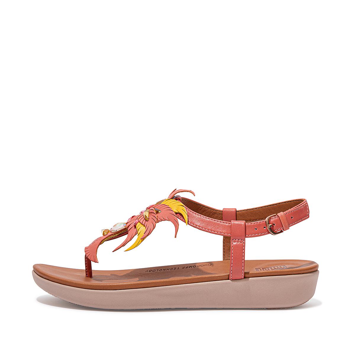 Women\'s Fitflop TIA Jewel Feather Leather Back-Strap Sandals Pink | Ireland-95478