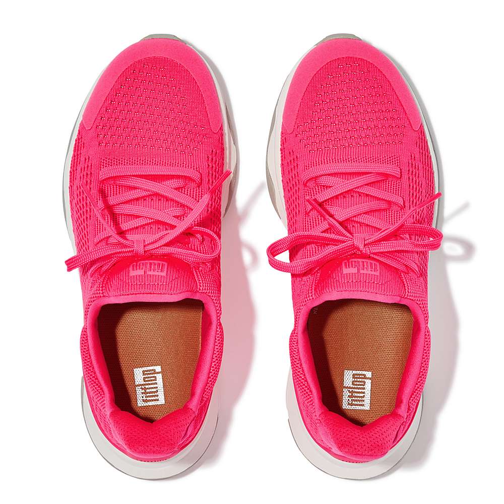 Women's Fitflop VITAMIN FFX Neon Reflective Knit Sports Trainers Pink | Ireland-90275