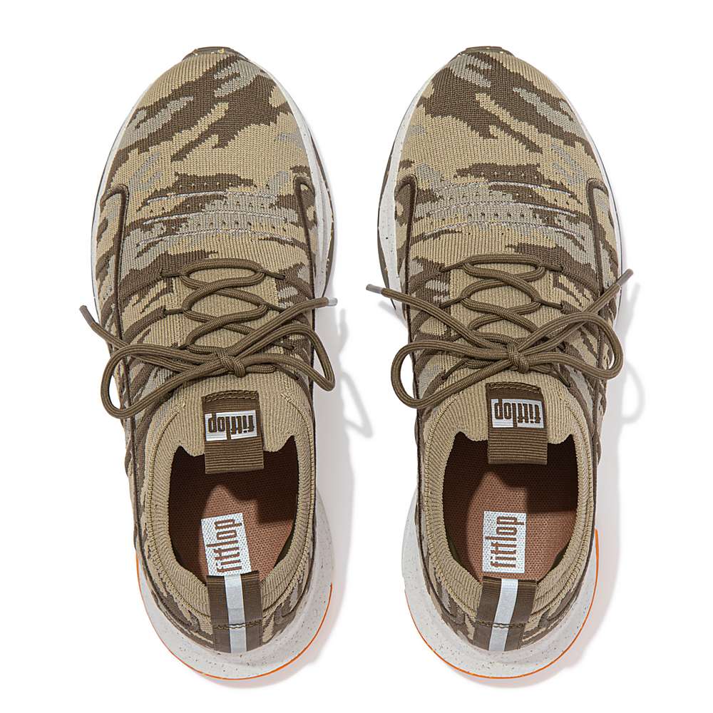 Women's Fitflop VITAMIN FF E01 Camo Knit Sports Trainers Olive | Ireland-12896