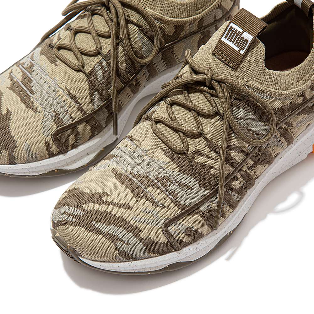 Women's Fitflop VITAMIN FF E01 Camo Knit Sports Trainers Olive | Ireland-12896