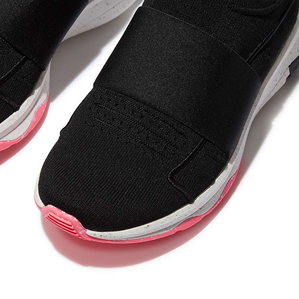 Women's Fitflop VITAMIN FF E01 Knit Elastic Sports Trainers Black | Ireland-08173