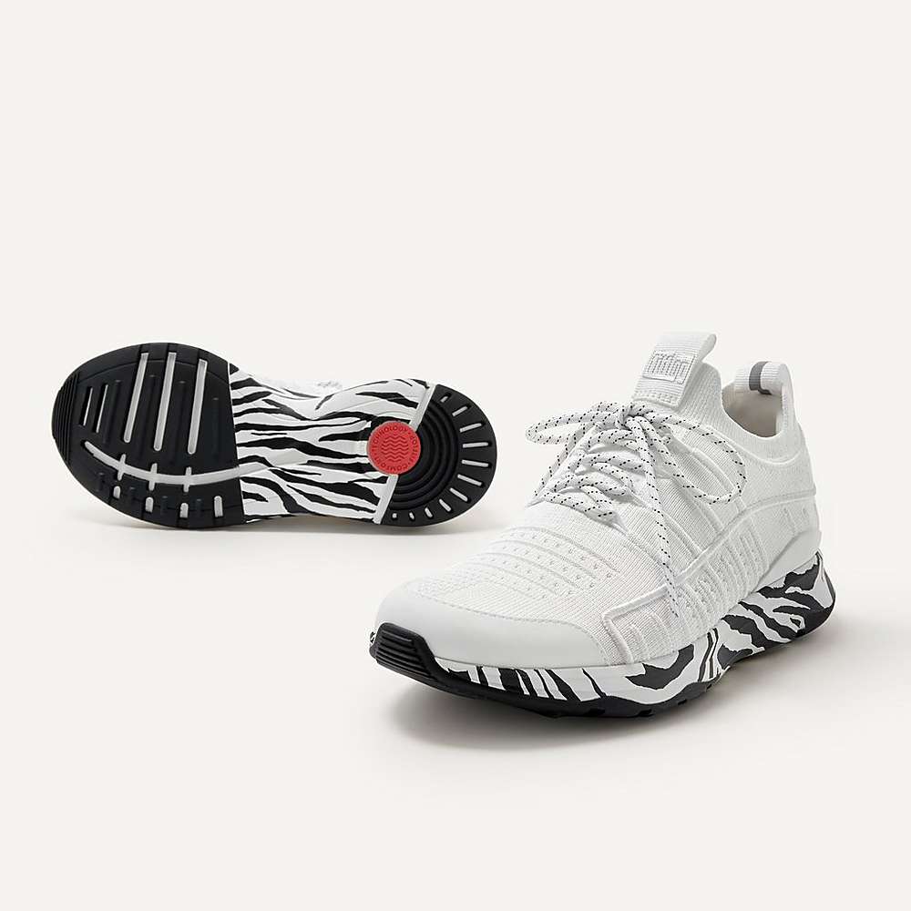 Women's Fitflop VITAMIN FF Zebra Sole Knit Sports Trainers White | Ireland-20647