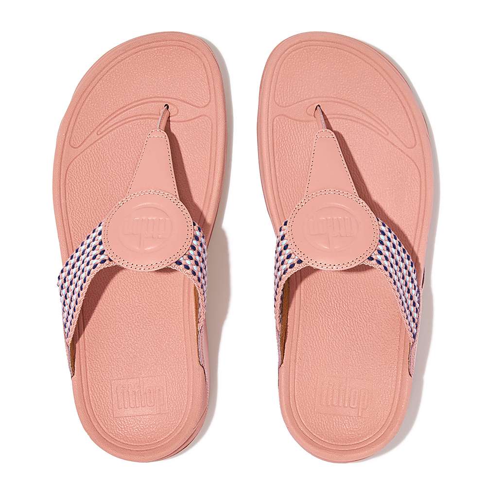 Women's Fitflop WALKSTAR Finestripe Toe-Post Sandals Pink | Ireland-48709