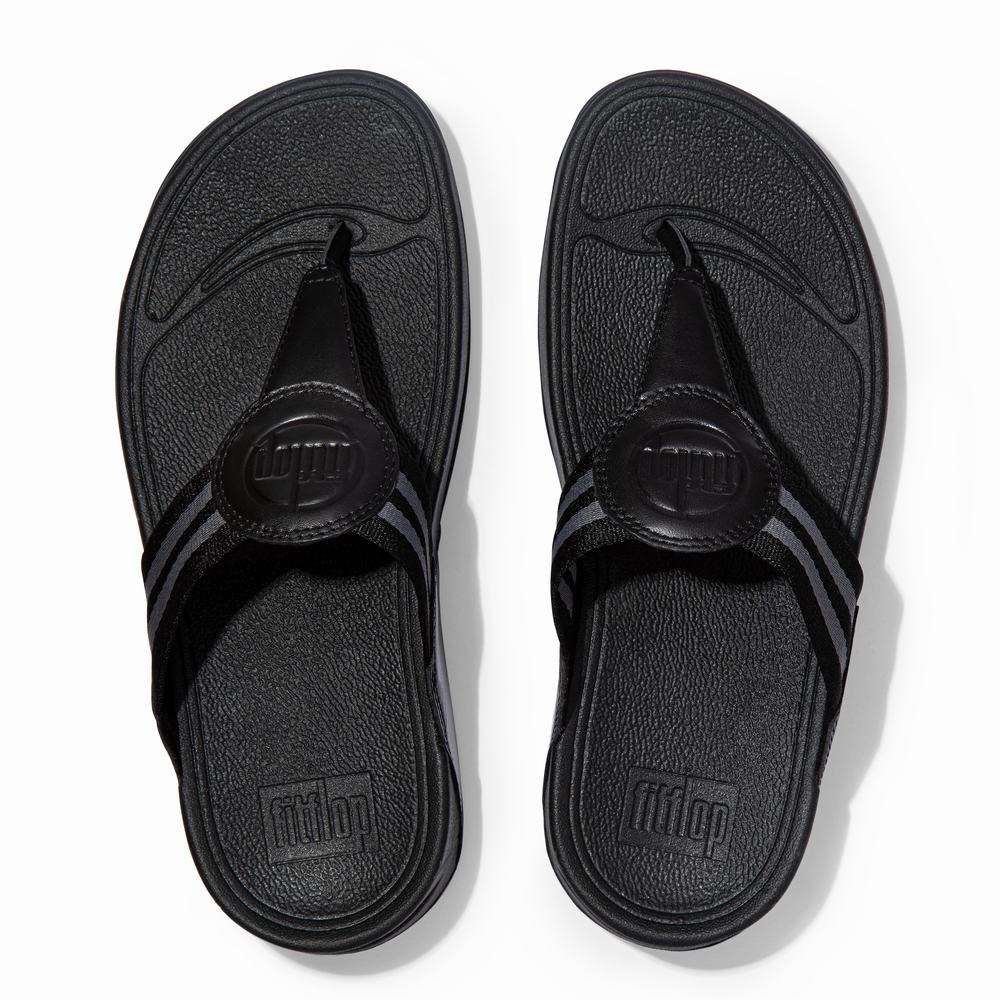 Women's Fitflop WALKSTAR Webbing Toe-Post Sandals Black | Ireland-07468