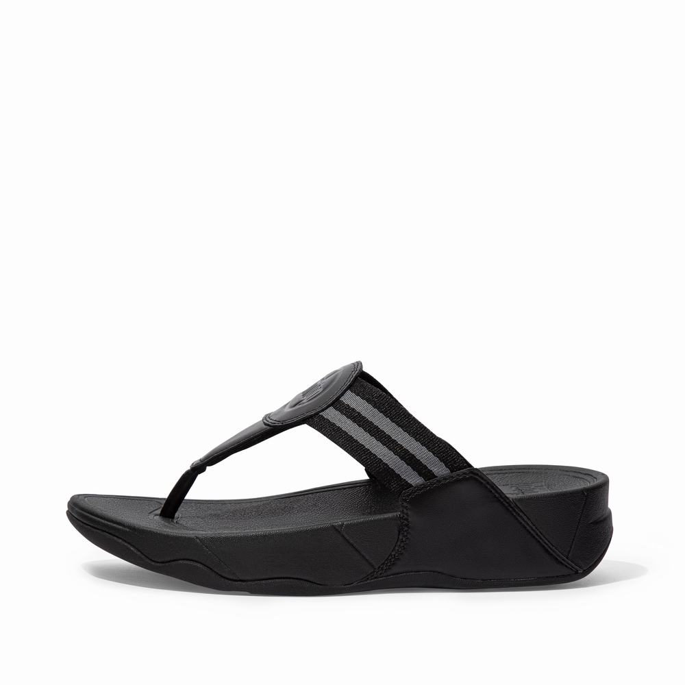 Women\'s Fitflop WALKSTAR Webbing Toe-Post Sandals Black | Ireland-07468