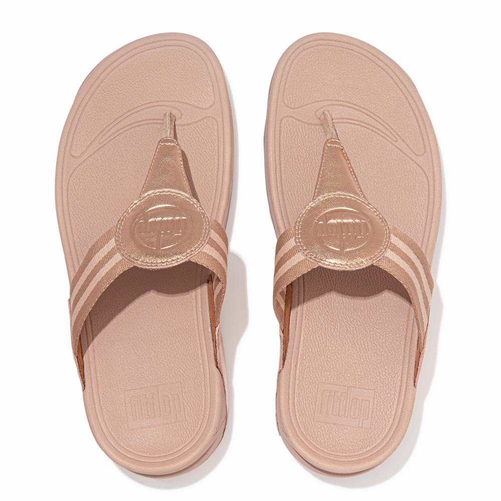 Women's Fitflop WALKSTAR Webbing Toe-Post Sandals Rose Gold | Ireland-64230