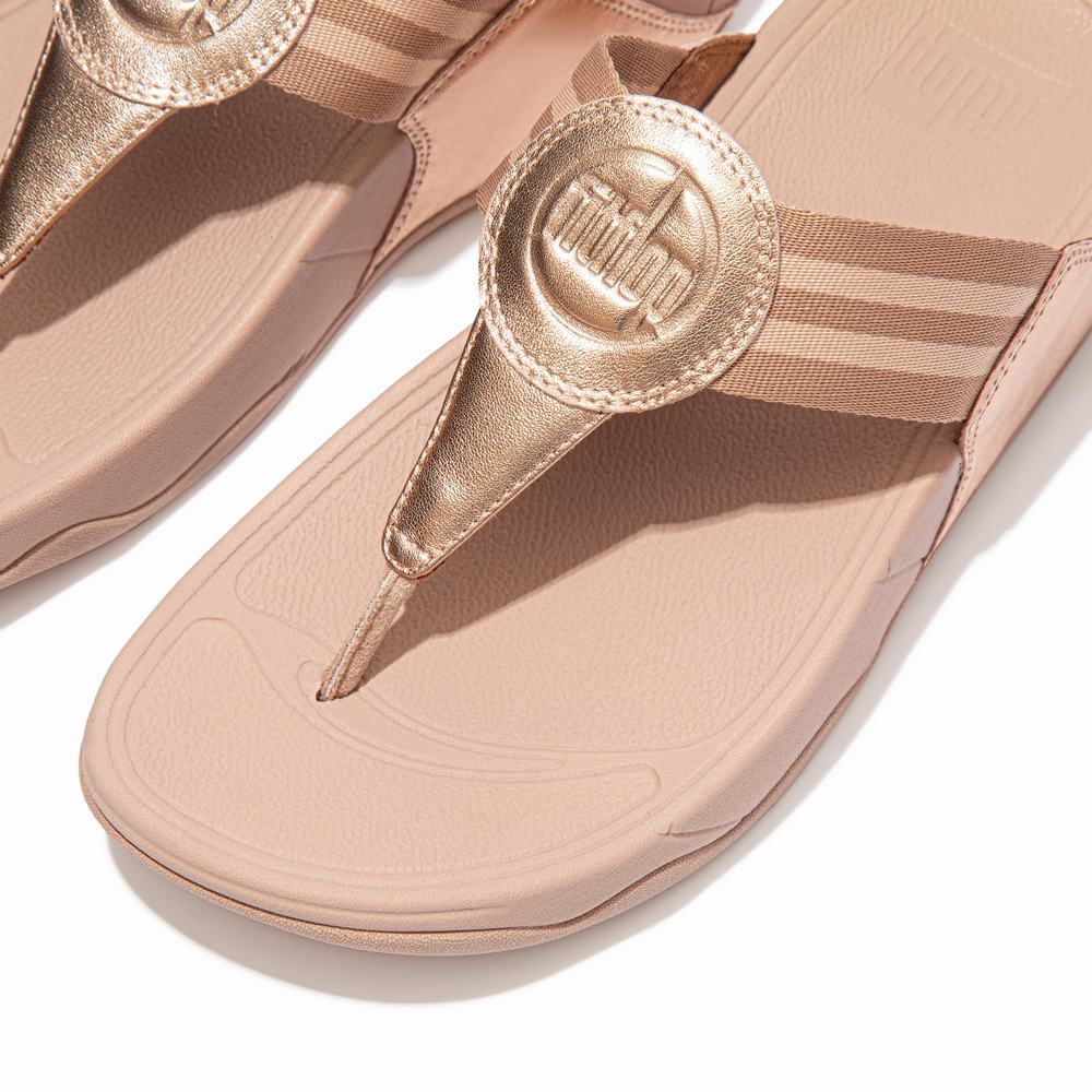 Women's Fitflop WALKSTAR Webbing Toe-Post Sandals Rose Gold | Ireland-64230