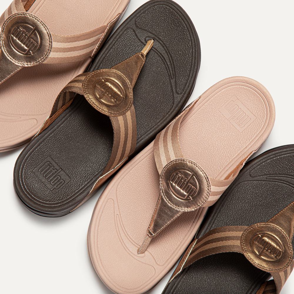 Women's Fitflop WALKSTAR Webbing Toe-Post Sandals Rose Gold | Ireland-64230