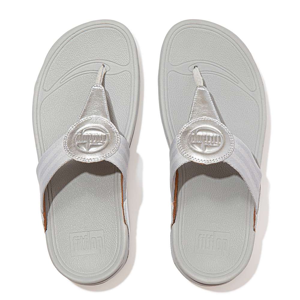 Women's Fitflop WALKSTAR Webbing Toe-Post Sandals Silver | Ireland-84307