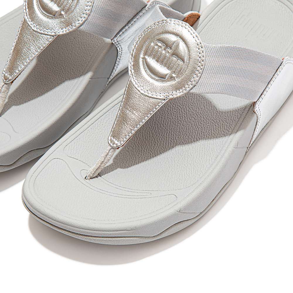 Women's Fitflop WALKSTAR Webbing Toe-Post Sandals Silver | Ireland-84307