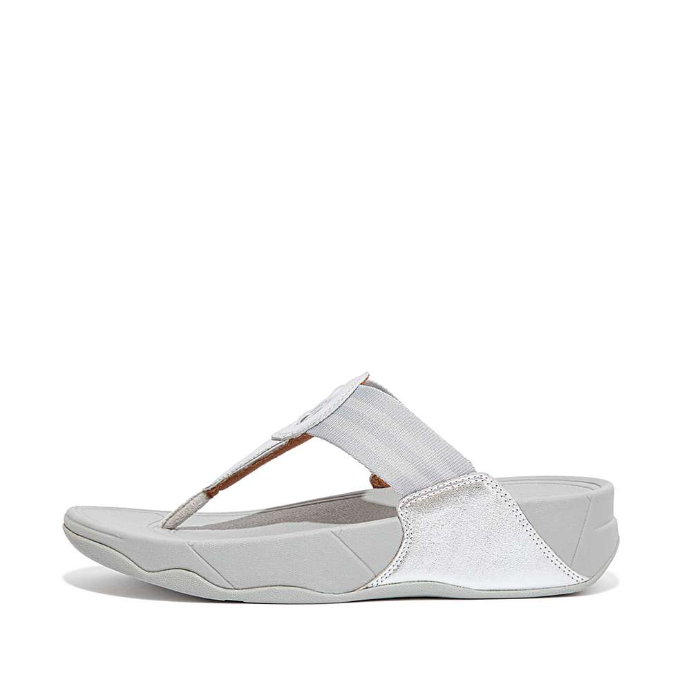 Women\'s Fitflop WALKSTAR Webbing Toe-Post Sandals Silver | Ireland-84307